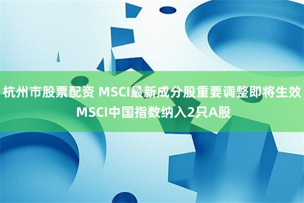 杭州市股票配资 MSCI最新成分股重要调整即将生效 MSCI中国指数纳入2只A股